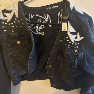 Fashion Nova Black Cropped Jacket with Gold Accents